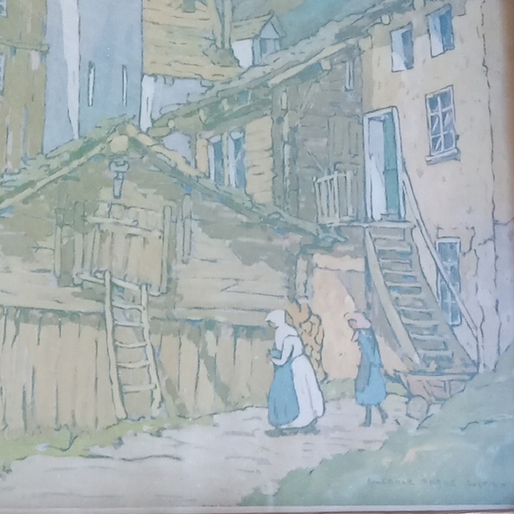 Vintage Swiss Framed Mountain Village Art - Picture 7 of 9